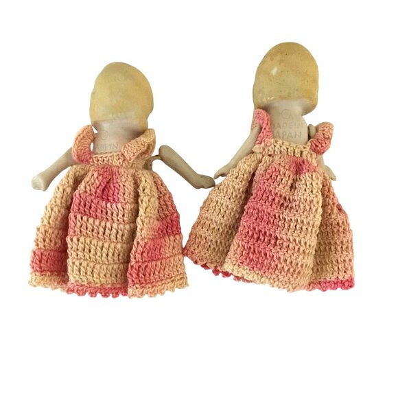 Antique Bisque Kewpie Doll (2) Jointed Arms Crocheted Dress Made In Japan 4 " - Picture 16 of 16